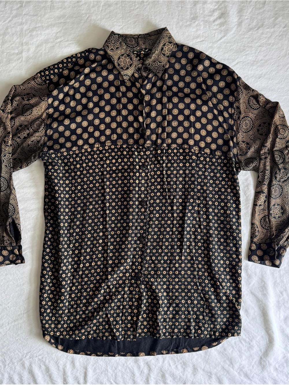Vintage Patterned Long-Sleeve Shirt, woman’s M/L